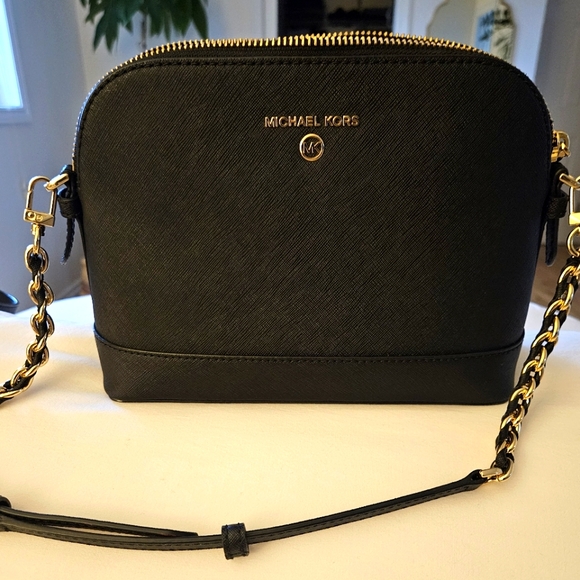 Michael Kors Black Leather Large Dome Bag with Gold Chain Strap - Picture 1 of 16